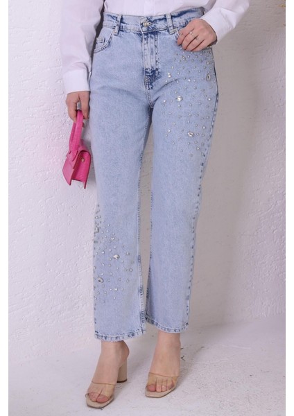 Kadın Taş Detaylı Bilek Boy Şık Kot Pantolon modelleri