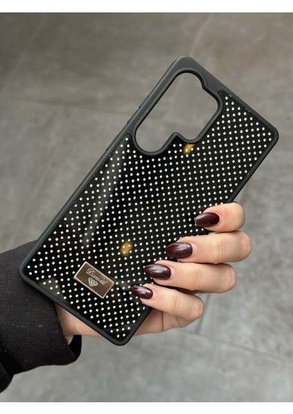 Samsung Galaxy S24 Ultra Uyumlu Elmas Pırlanta Taşlı Siyah Kılıf