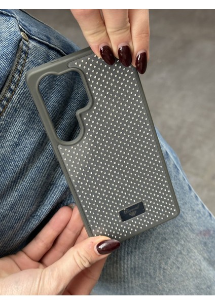 Samsung Galaxy S23 Ultra Uyumlu Elmas Pırlanta Taşlı Gri Kılıf