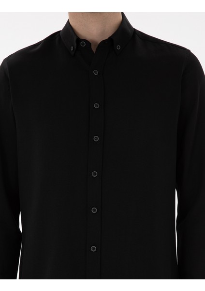 Erkek Siyah Regular Fit Uzun Kollu Gömlek 50304764-VR046