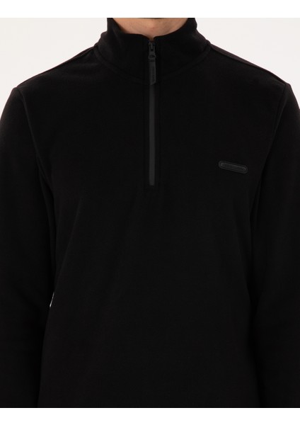 Erkek Siyah Regular Fit Yarım Fermuarlı Polar Sweatshirt 50298973-VR046