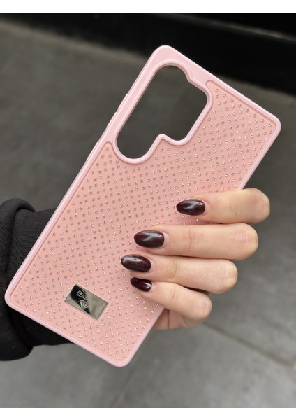 Samsung Galaxy S24 Ultra Uyumlu Elmas Pırlanta Taşlı Pembe Kılıf
