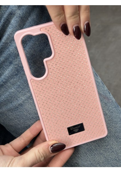 Samsung Galaxy S24 Ultra Uyumlu Elmas Pırlanta Taşlı Pembe Kılıf