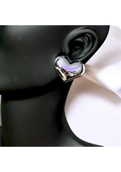 Çelik Kalp Figürlü Gümüş Renk Küpe modelleri