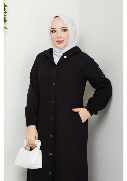 Kadın Apoletli Kapüşonlu Denim Kot Kap -PMK395 fırsatları