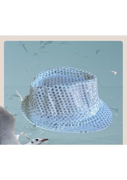 Gümüş Renk Unisex Payetli Parti Pullu Fötr Şapka Karnaval Eğlence Şapkası 1 Adet