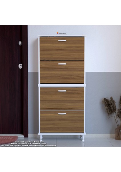 UMAY' 2 Li Kapı Önü 52 x 160 x 25,5 cm’ lik 4 Düşer Kapak 8 Göz Bölmeli Ayakkabılık