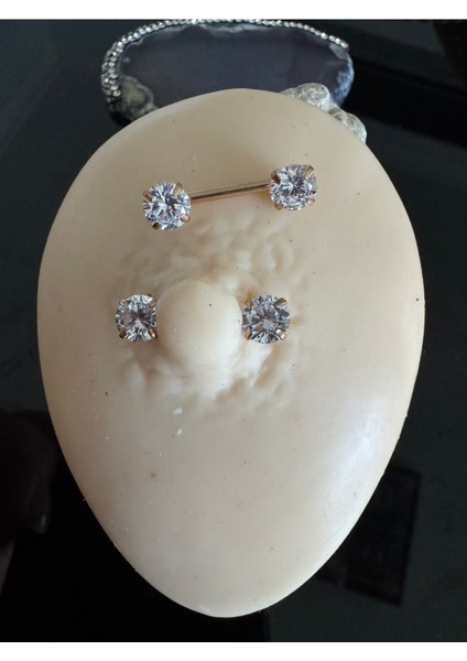 Cerrahi Çelik Zirkon Taşlı Rosegold Memeucu/nipple Piercingi- Bar Uzunluğu 12 Mm( 1 Çift) fiyatları