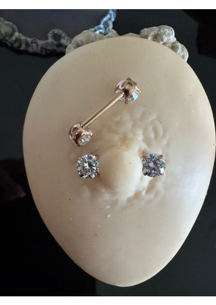 Cerrahi Çelik Zirkon Taşlı Rosegold Memeucu/nipple Piercingi- Bar Uzunluğu 12 Mm( 1 Çift) indirimleri