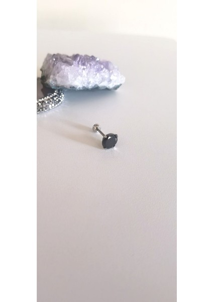 %100 Cerrahi Çelik Siyah Zirkon Taşlı Piercing/erkek Küpesi/bar Uzunluğu 6mm - 1 Adet-Taş Çapı 8 mm fiyatları