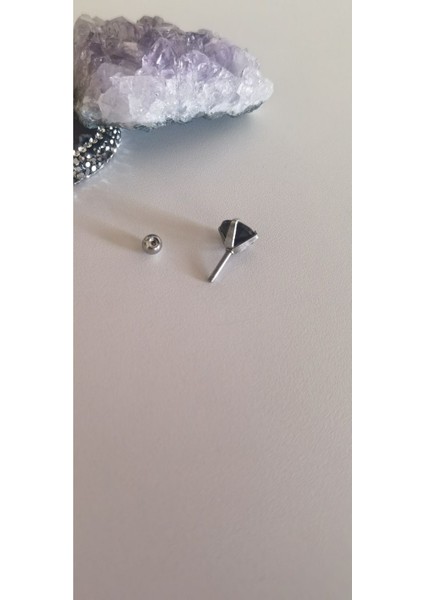 %100 Cerrahi Çelik Siyah Zirkon Taşlı Piercing/erkek Küpesi/bar Uzunluğu 6mm - 1 Adet-Taş Çapı 8 mm fırsatları