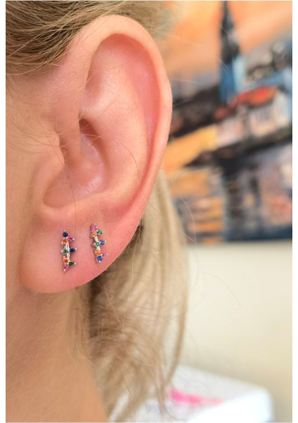 925 Ayar Gümüş Renkli Çıtı Pıtı Çivi Küpe - 2 Adet// 1 Çift modelleri