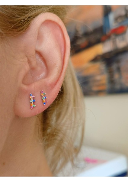 925 Ayar Gümüş Renkli Çıtı Pıtı Çivi Küpe - 2 Adet// 1 Çift fırsatları