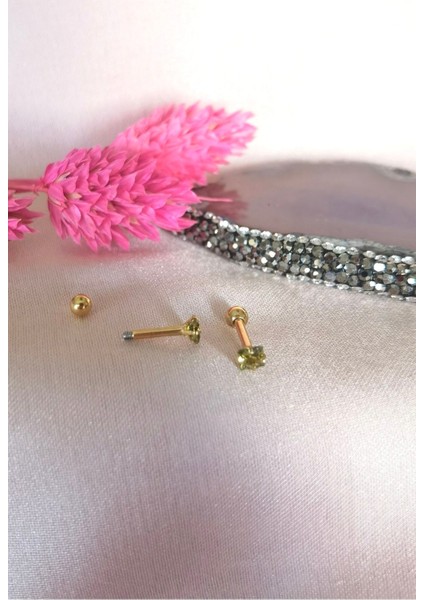 Iki Adet- %100 316 L Cerrahi Çelik Küçük Tek Taş Piercing - Bar Uzunluğu 6 Mm, Taş Çapı 3 mm modelleri