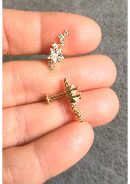 Cerrahi Çelik Yıldız Seli Piercing Küpesi- Bar Uzunluğu 6 Mm-Kalınlığı 1, 2 Mm-1 Adet indirimleri