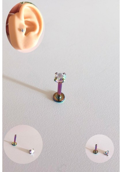 Zirkon Taşlı Cerrahi Çelik Labret Dudak Pıercıng /kulak Piercing - Taş Çapı 3,5mm - 1 Adet
