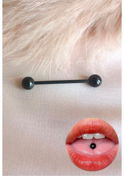 %100 316 L Cerrahi Çelik Dil Piercingi -Bar Uzunluğu 16mm- 1 Adet