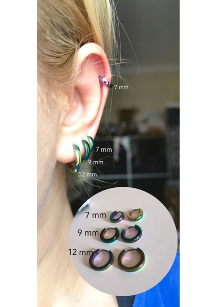 Cerrahi Çelik Halka Küpe Seti-Üç Çift - Halka Çapı 7mm, 9mm ve 12MM-KALINLIĞI 2,5mm indirimleri
