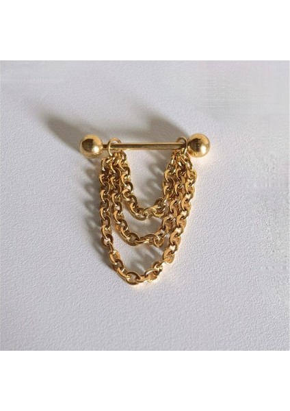 %100 Cerrahi Çelik Gold Üç Zincirli Nipple Piercing 14 Mm( 1 Adet)