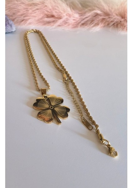 % 100 316 L Cerrahi Çelik Yonca Kolye-Zincir Uzunluğu : 60 cm