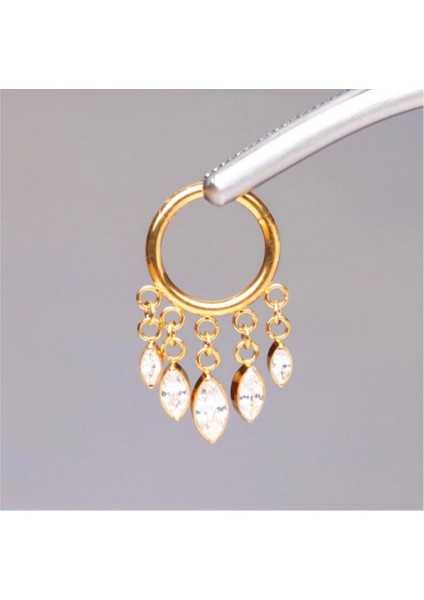 Damla Zirkon Sallantı Titanyum Kilitli Halka Piercing - Halka Çapı 8mm-(8mm x 1.2mm)-1 Adet