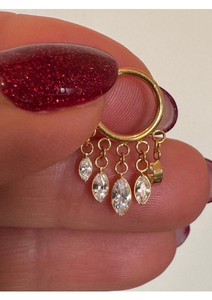 Damla Zirkon Sallantı Titanyum Kilitli Halka Piercing - Halka Çapı 8mm-(8mm x 1.2mm)-1 Adet fiyatları