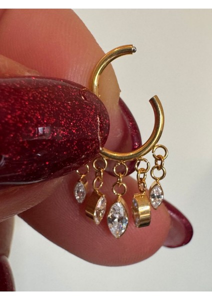 Damla Zirkon Sallantı Titanyum Kilitli Halka Piercing - Halka Çapı 8mm-(8mm x 1.2mm)-1 Adet modelleri