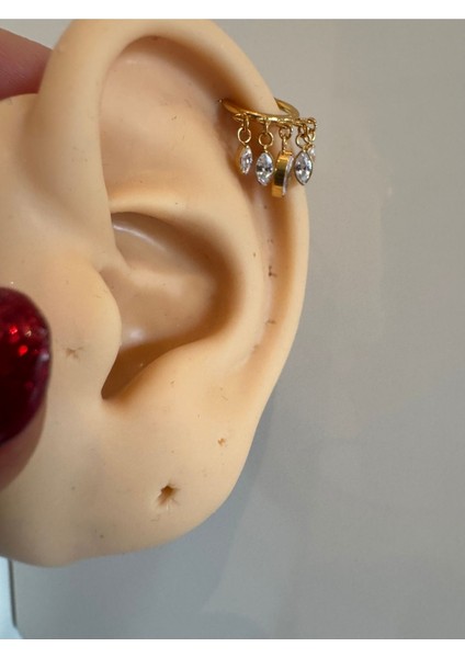 Damla Zirkon Sallantı Titanyum Kilitli Halka Piercing - Halka Çapı 8mm-(8mm x 1.2mm)-1 Adet fırsatları