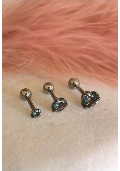 Cerrahi Çelik Renkli Tek Taş Piercing Set (Taş Çapı 3mm 4mm ve 6 Mm) , Bar Uzunluğu 6mm) - 3 Adet fiyatları