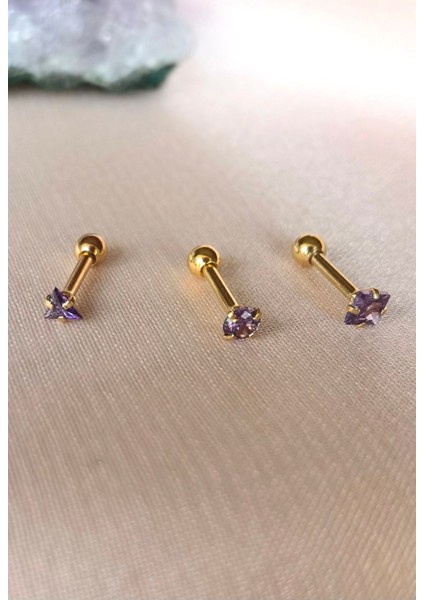 Cerrahi Çelik Renkli Tek Taş Piercing Set (Taş Çapı 3mm, Bar Uzunluğu 6mm) - 3 Adet fiyatları