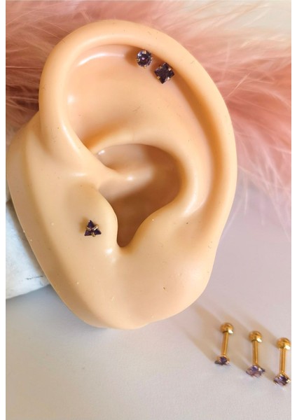 Cerrahi Çelik Renkli Tek Taş Piercing Set (Taş Çapı 3mm, Bar Uzunluğu 6mm) - 3 Adet fırsatları
