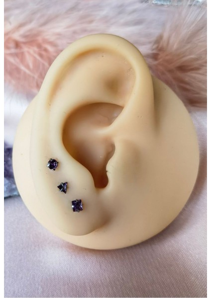 Cerrahi Çelik Renkli Tek Taş Piercing Set (Taş Çapı 3mm, Bar Uzunluğu 6mm) - 3 Adet indirimleri