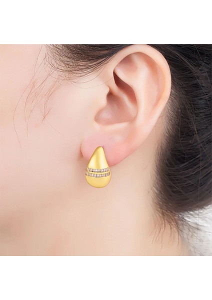 Paslanmaz Çelik Taşlı Damla Küpe-1 Çift fırsatları