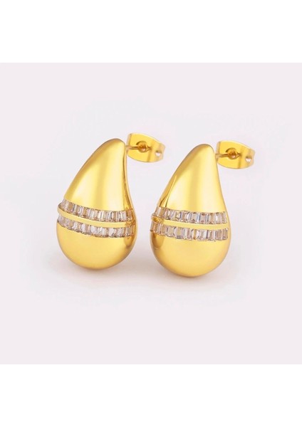 Paslanmaz Çelik Taşlı Damla Küpe-1 Çift indirimleri