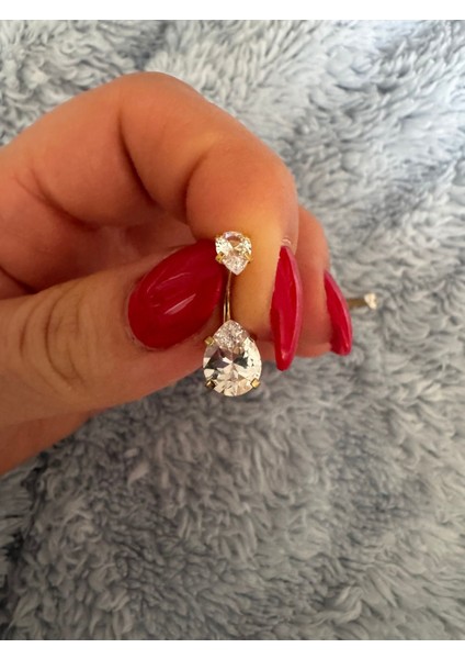 Cerrahi Çelik Damla Zirkon Taşlı Gold Göbek Piercingi - 1 Adet