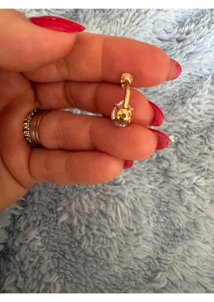 Cerrahi Çelik Damla Zirkon Taşlı Gold Göbek Piercingi - 1 Adet fırsatları