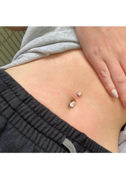 Cerrahi Çelik Damla Zirkon Taşlı Gold Göbek Piercingi - 1 Adet indirimleri