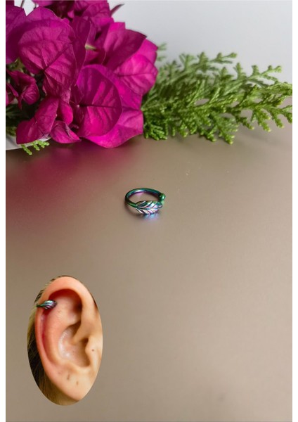 Tüylü Pirinç Siyah Halka Sıkıştırma Piercing / Earcuff /orbital / Helix - 1 Adet