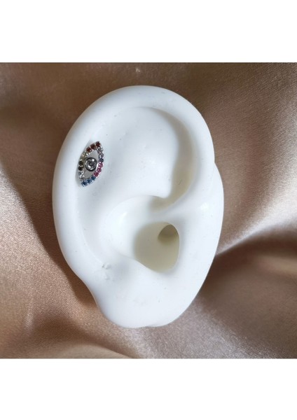 925 Ayar Gümüş Renkli Taşlı Göz Kıkırdak Piercing/küpe 6mm 1 Adet modelleri