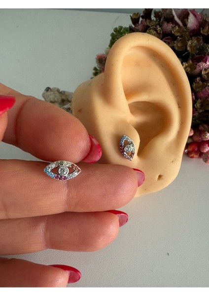 925 Ayar Gümüş Renkli Taşlı Göz Kıkırdak Piercing/küpe 6mm 1 Adet indirimleri