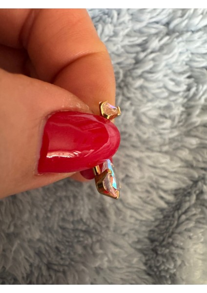 Cerrahi Çelik Damla Hologramlı Zirkon Taşlı Gold Göbek Piercingi - 1 Adet