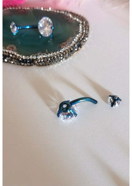 %100 Cerrahi Çelik Zirkon Taşlı Göbek Piercingi- Bar Uzunluğu 10 mm - 1 Adet