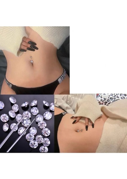 %100 Cerrahi Çelik Zirkon Taşlı Göbek Piercingi- Bar Uzunluğu 10 mm - 1 Adet