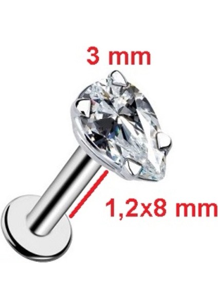 %100 316 L Cerrahi Çelik Watherdrop/damla Tragus/dudak Piercing/kulak Piercing -Taş Çapı 3 Mm-1 Adet