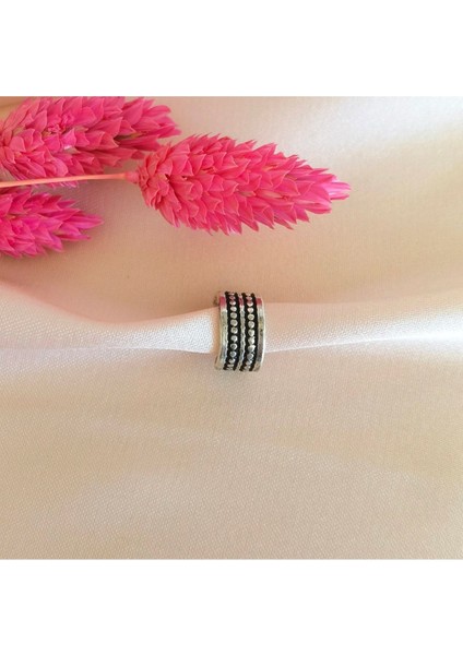 Etnik 6,5 mm Pirinç Antik Gümüş Halka Sıkıştırma Piercing / Earcuff - Tek Adet