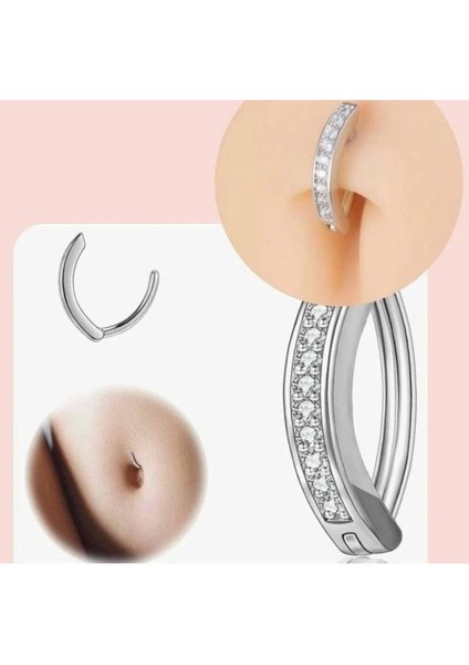 %100 316 L Cerrahi Çelik Zirkon Taşlı Curved Clicker Belly Piercing /göbek Piercingi - 1 Adet