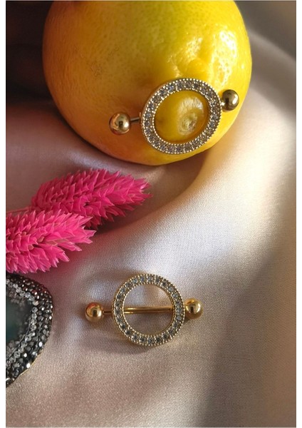 Cerrahi Çelik Kristal Taş Daire Memeucu Piercing /nipple Piercing /bar 17MM/DAIRE Içi 12MM/ 1 Adet