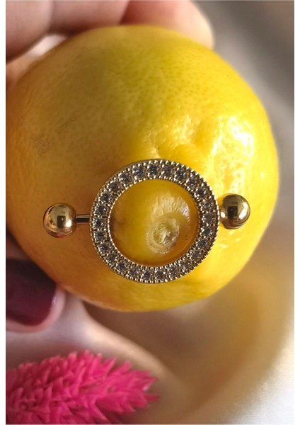 Cerrahi Çelik Kristal Taş Daire Memeucu Piercing /nipple Piercing /bar 17MM/DAIRE Içi 12MM/ 1 Adet