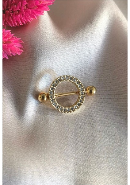 Cerrahi Çelik Kristal Taş Daire Memeucu Piercing /nipple Piercing /bar 17MM/DAIRE Içi 12MM/ 1 Adet