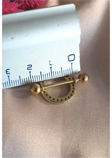 Cerrahi Çelik Kristal Taş Daire Memeucu Piercing /nipple Piercing /bar 17MM/DAIRE Içi 12MM/ 1 Adet